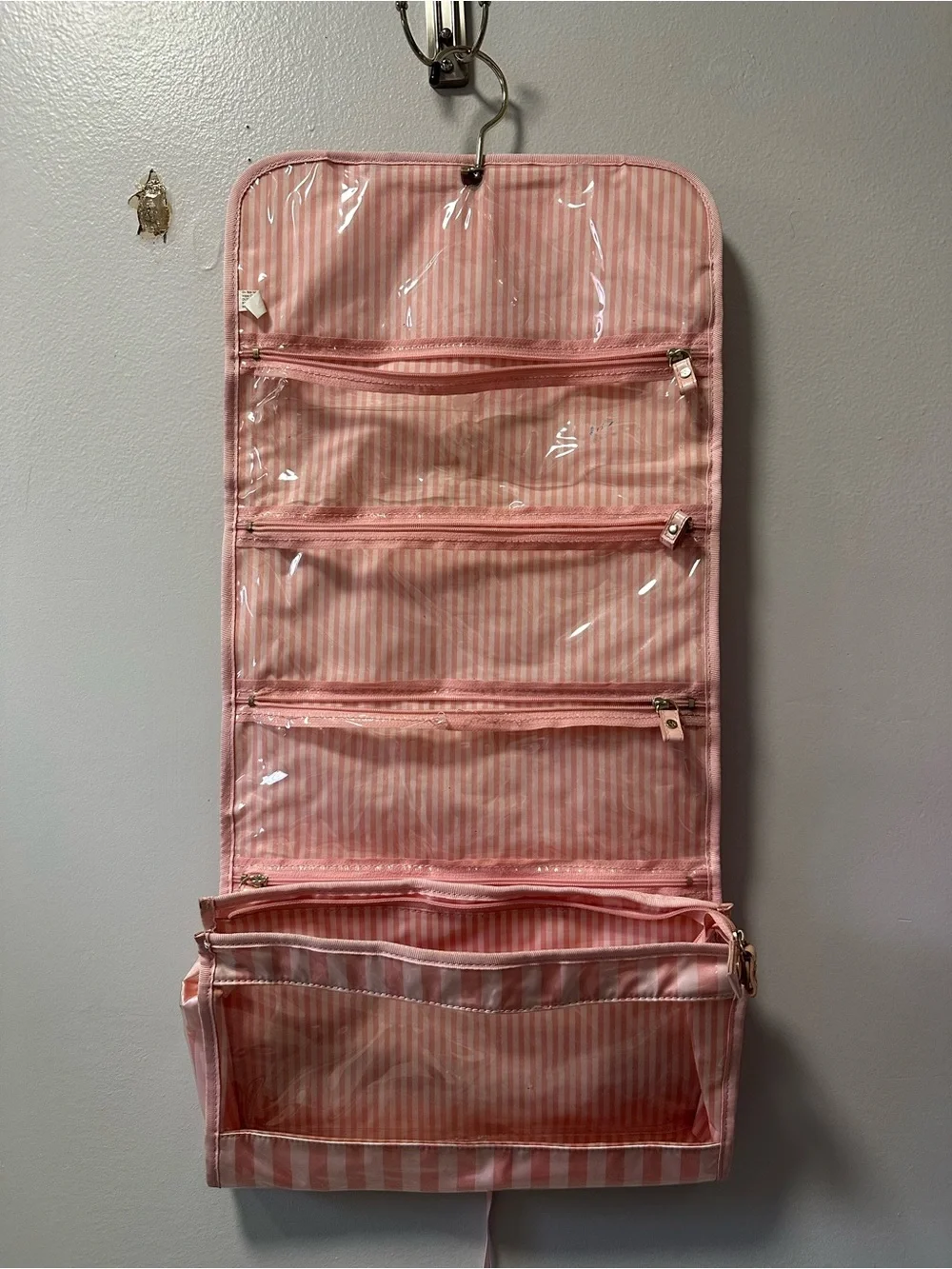 Victoria's Secret Pink Striped Hanging Organizer with Clear Pockets